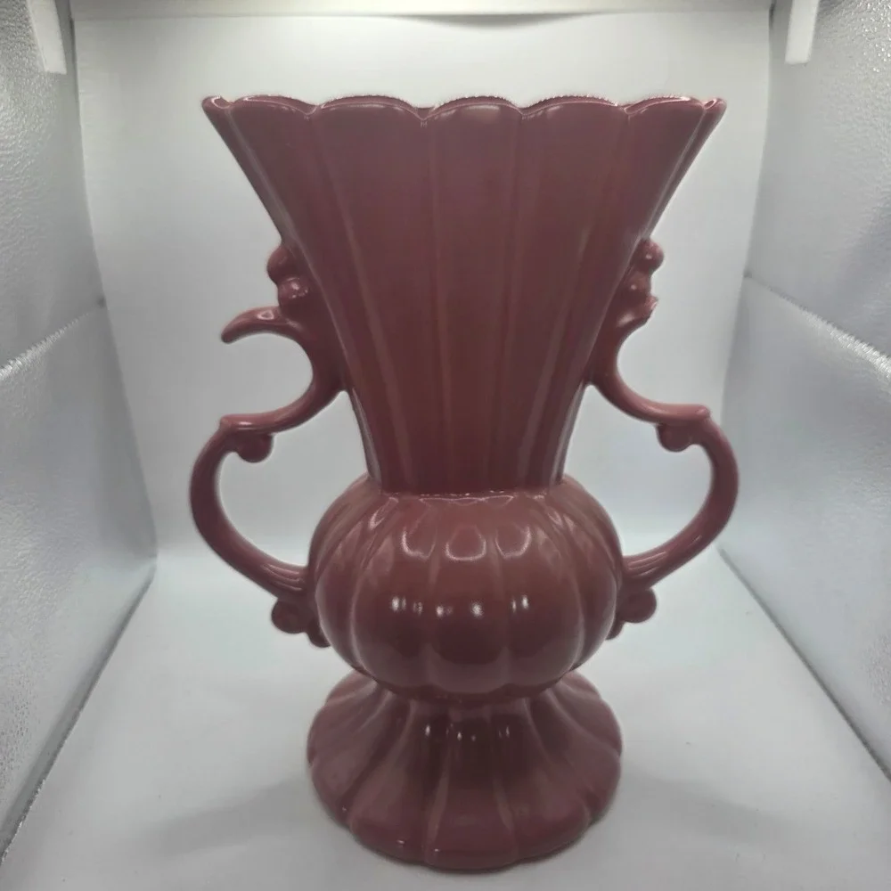 1935 RumRill J-24 Pink Art Pottery Double Handle Urn Vase Art Deco